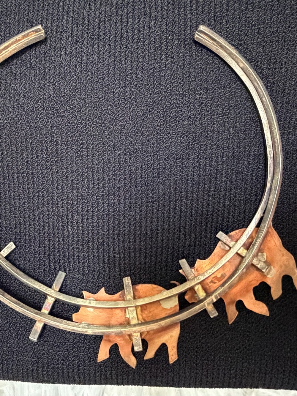 Handmade Mixed Metal Copper Pig Necklace Modernist Collar artisan bendable - Picture 2 of 4